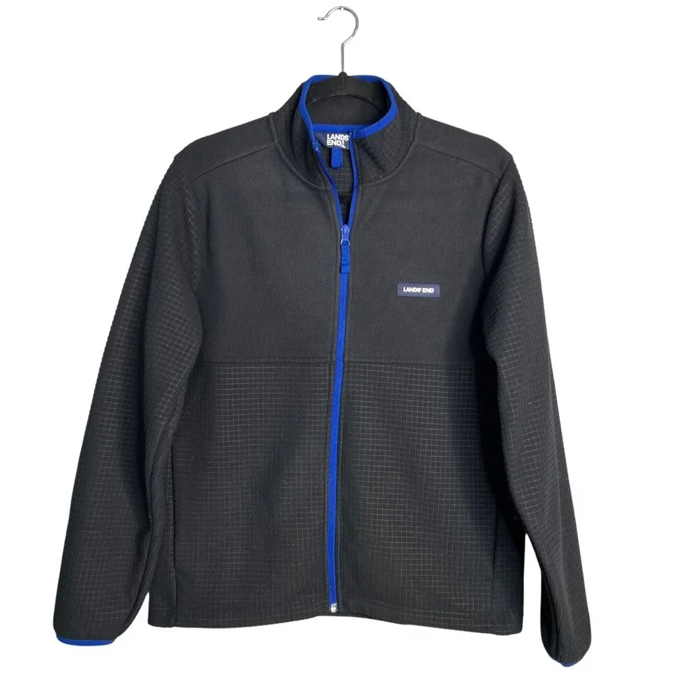 Lands' End Lightweight Fleece Jacket Men's Small‎ Full Zip Pockets Black